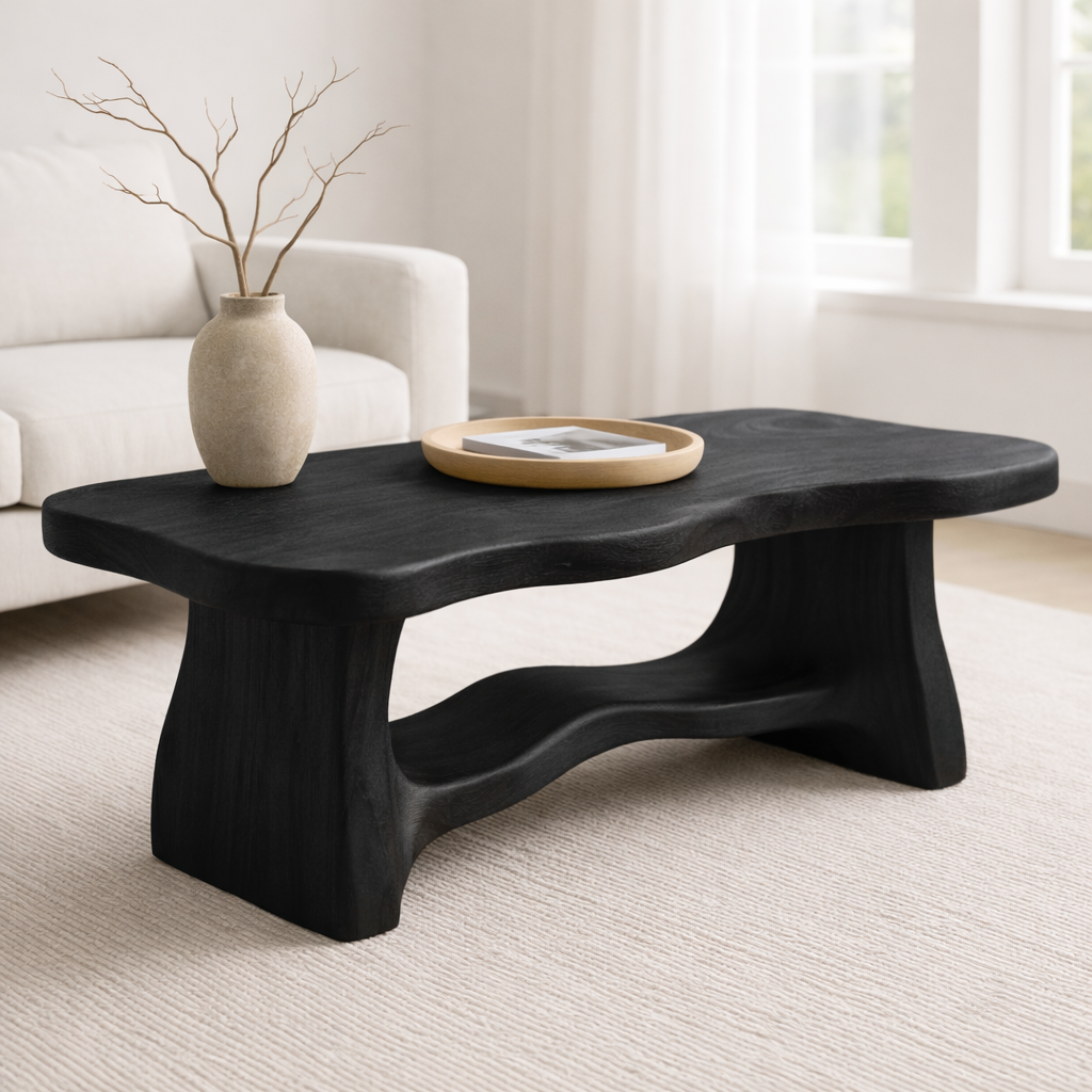 Solid Wood Coffee Table with Organic Curved Base – Rustic Modern Living Room Table - view 5 of 10