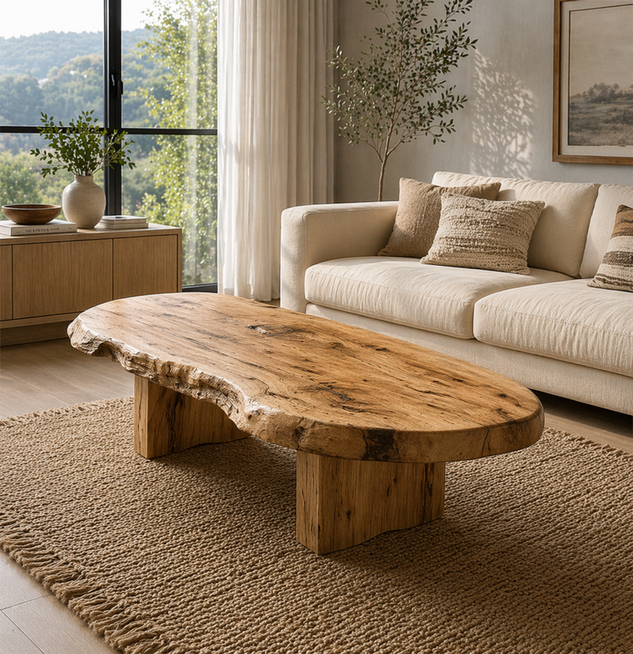 Live Edge Solid Wood Coffee Table, Rustic Organic Modern Center Table - view 1 of 9