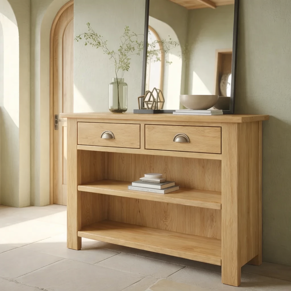 Solid Wood Console Table with Drawers and Shelves – Entryway Storage Console - view 1 of 9