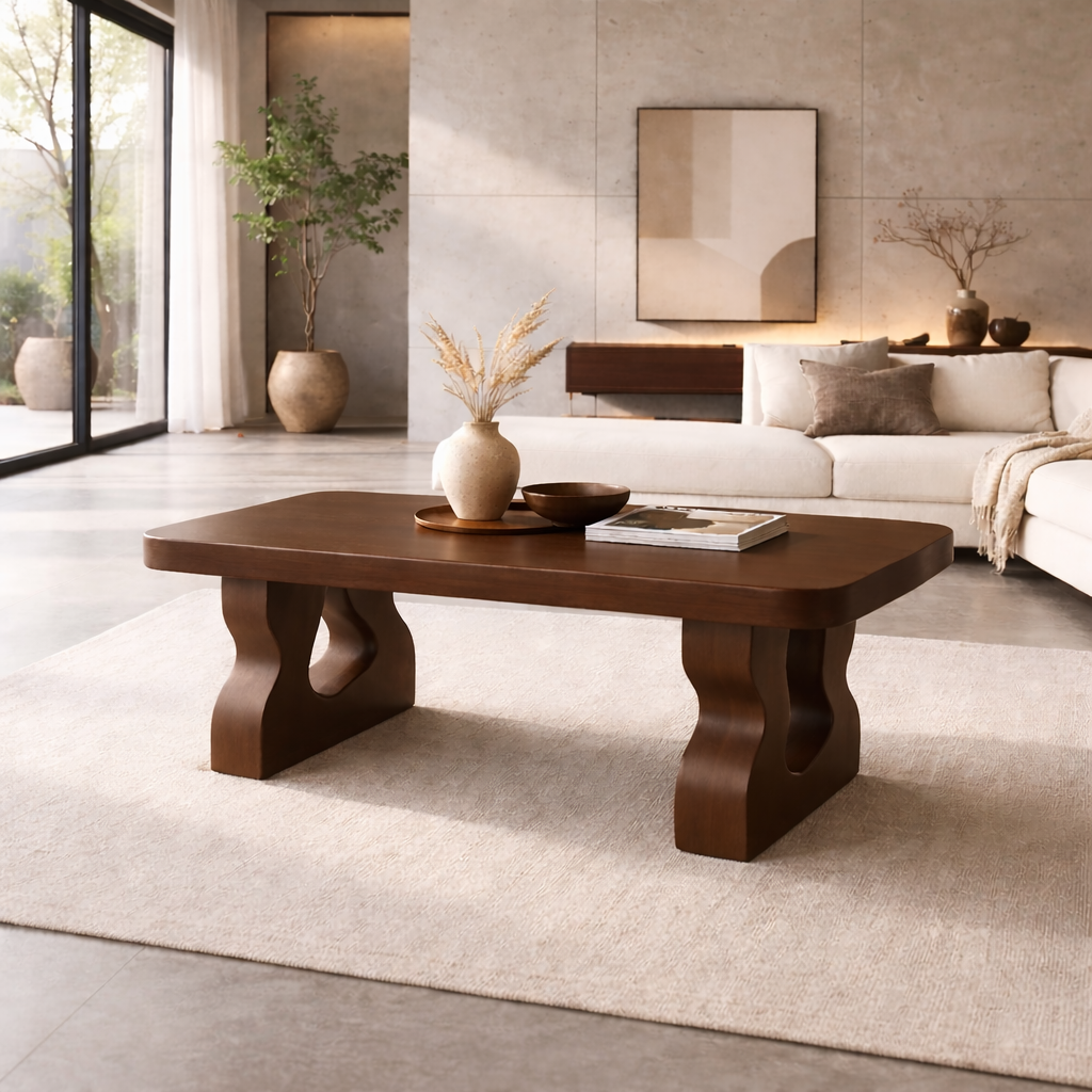 Solid Wood Coffee Table with Sculptural Legs – Modern Living Room Center Table - view 4 of 7