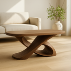 Modern Solid Wood Coffee Table with Sculptural Curved Base – Handmade Living Room Table - view 4 of 10