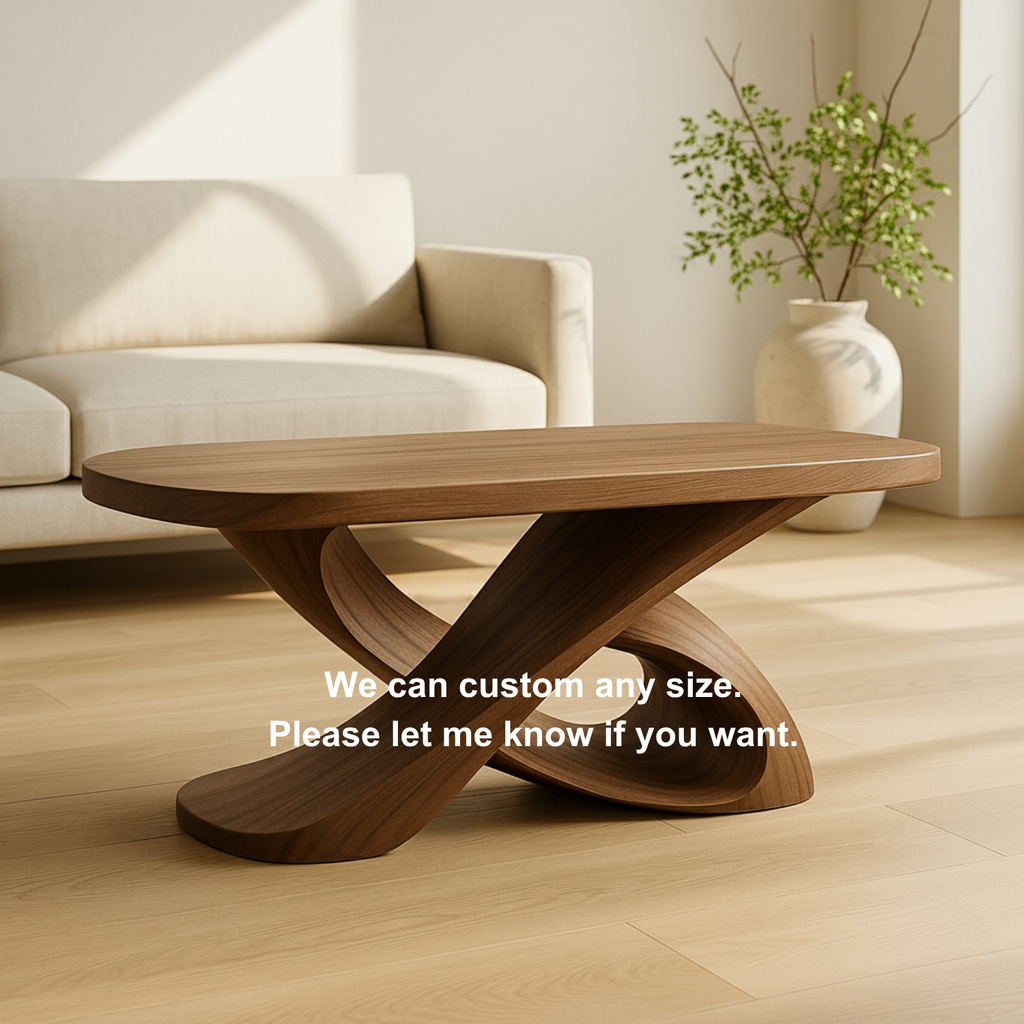 Modern Solid Wood Coffee Table with Sculptural Curved Base – Handmade Living Room Table - view 10 of 10