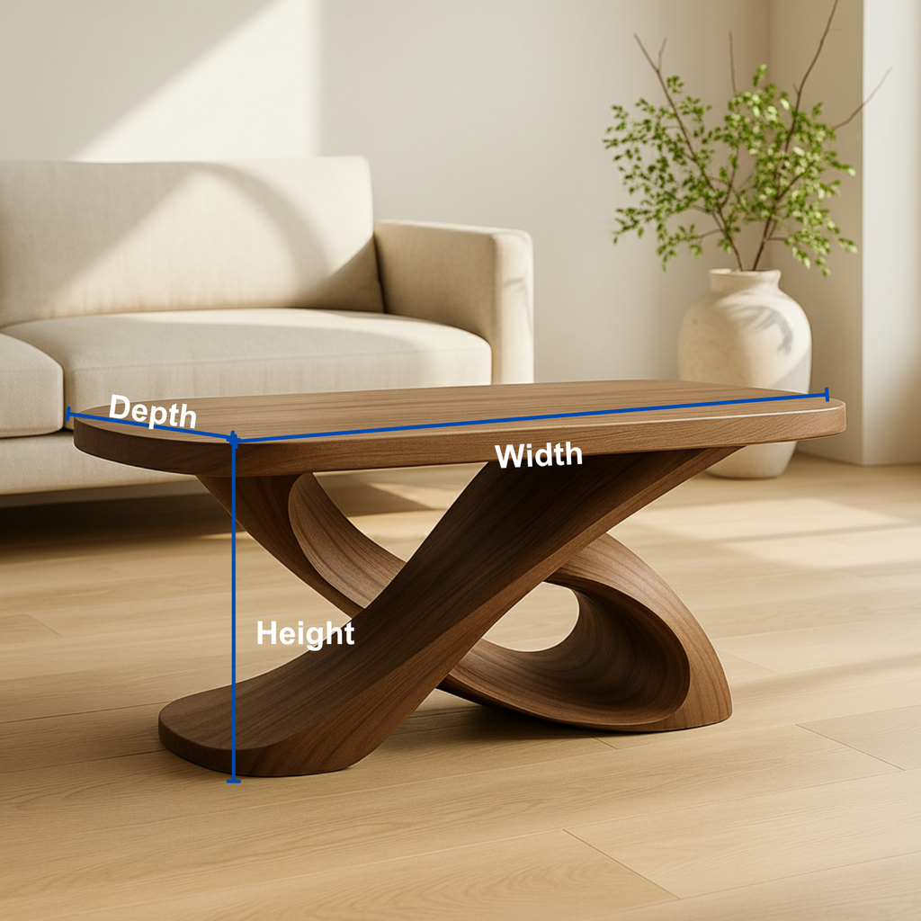 Modern Solid Wood Coffee Table with Sculptural Curved Base – Handmade Living Room Table - view 8 of 10