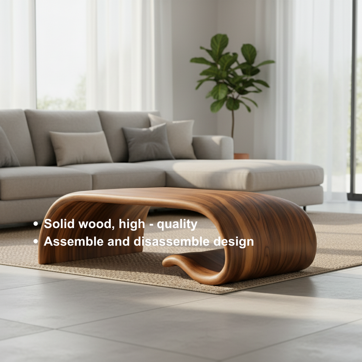 Solid Wood Sculptural Coffee Table with Curved Wave Base – Modern Organic Coffee Table - view 10 of 11