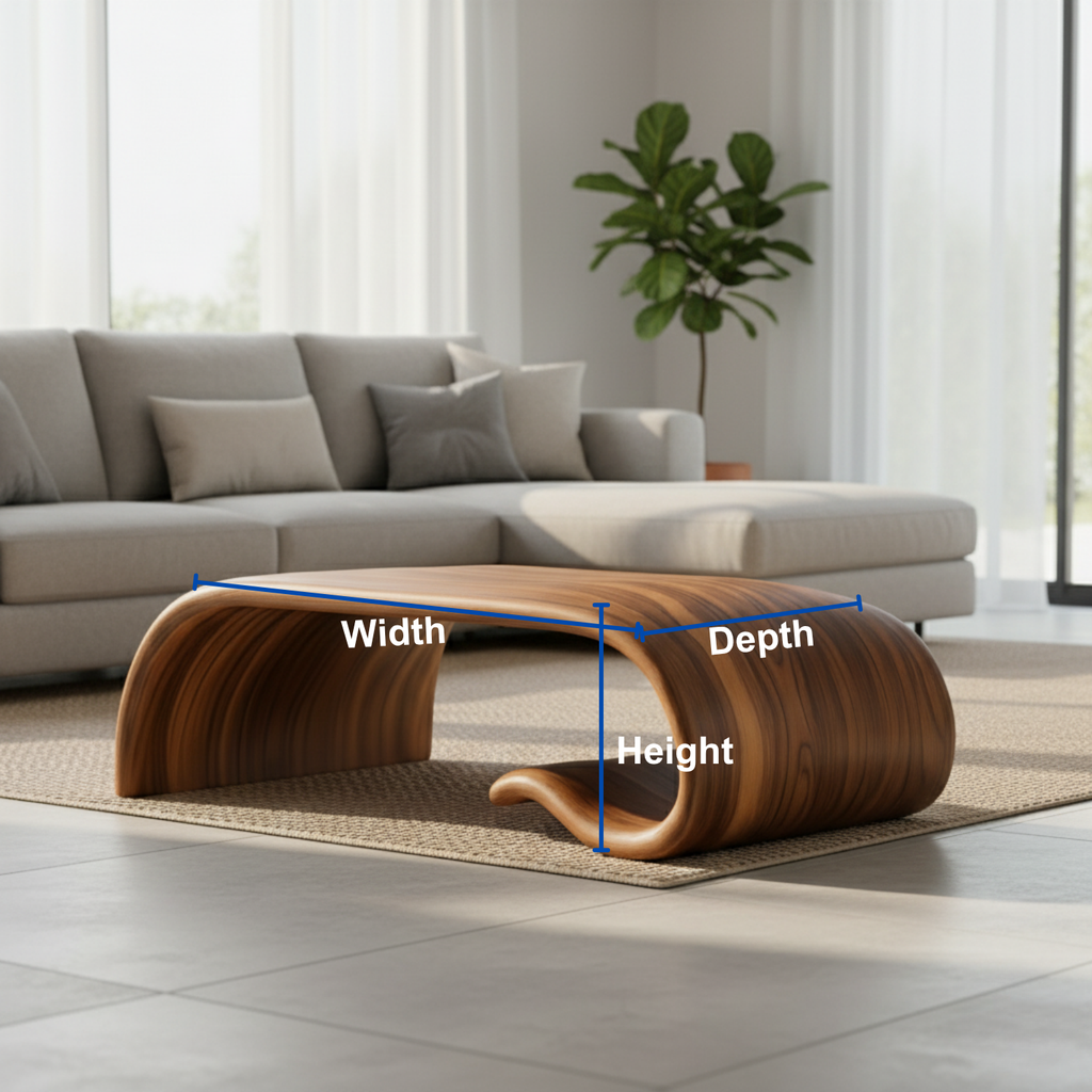 Solid Wood Sculptural Coffee Table with Curved Wave Base – Modern Organic Coffee Table - view 9 of 11