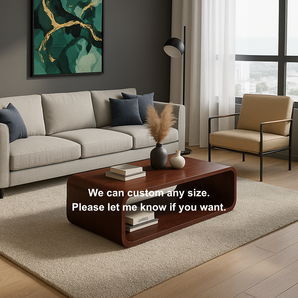 Solid Wood Coffee Table with Open Shelf – Modern Low Coffee Table for Living Room - view 10 of 10