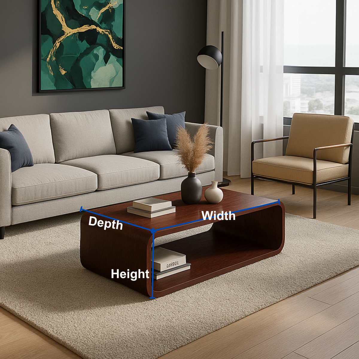 Solid Wood Coffee Table with Open Shelf – Modern Low Coffee Table for Living Room - view 8 of 10
