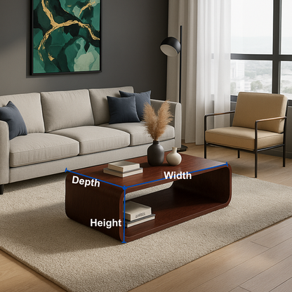 Solid Wood Coffee Table with Open Shelf – Modern Low Coffee Table for Living Room - view 8 of 10