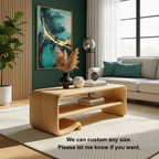 Solid Wood Coffee Table with Shelf – Modern Curved Wooden Coffee Table for Living Room - view 9 of 9