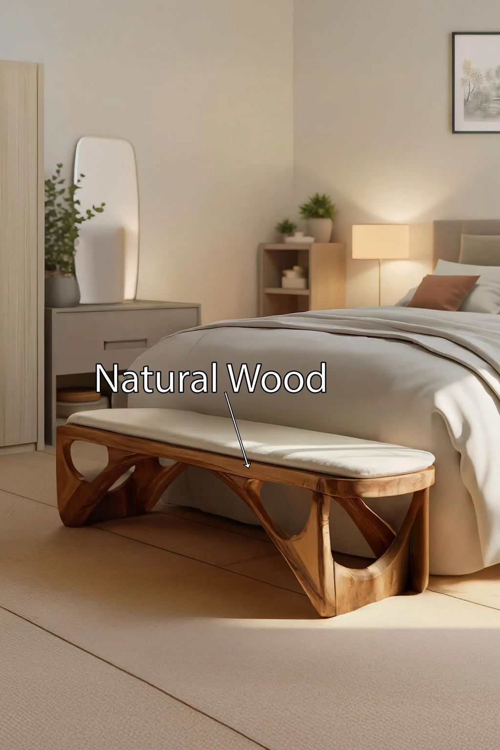 Minimalist Curved Wood Bench For End-of-Bed Design - view 5 of 7