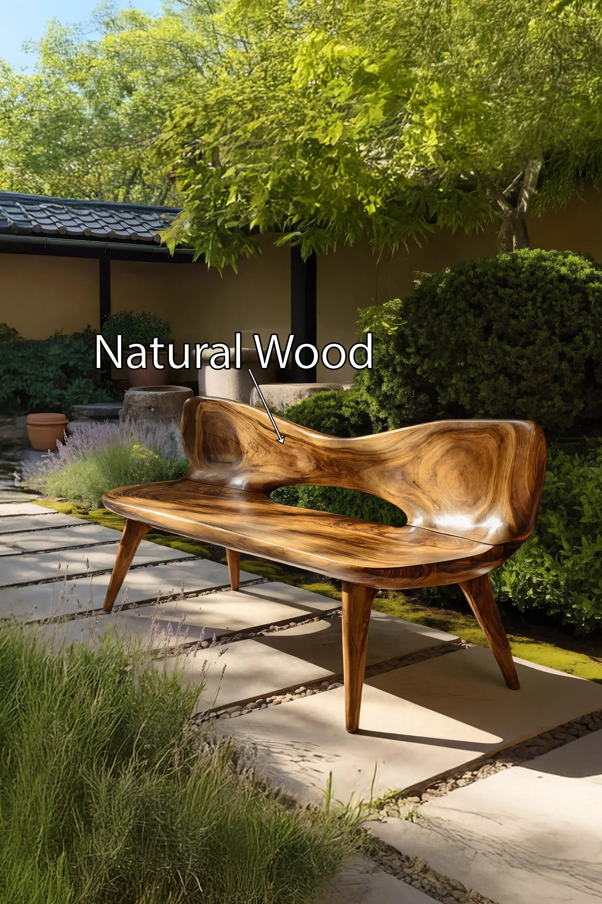 Mid Century Artistic Wooden Bench For Patio Setup - view 5 of 7