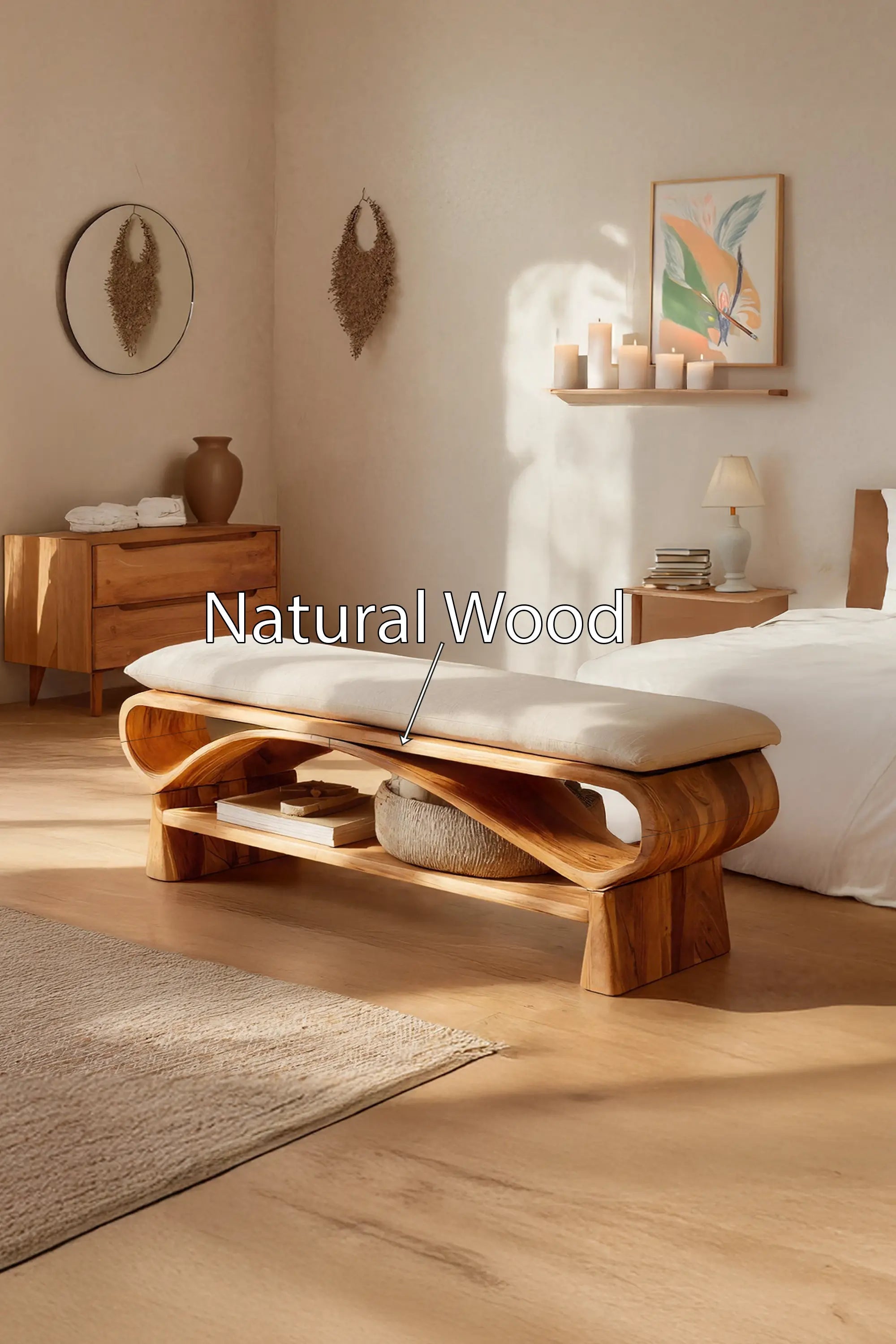 Minimalist Solid Wood Bench For Bedroom Interior Design - view 5 of 7