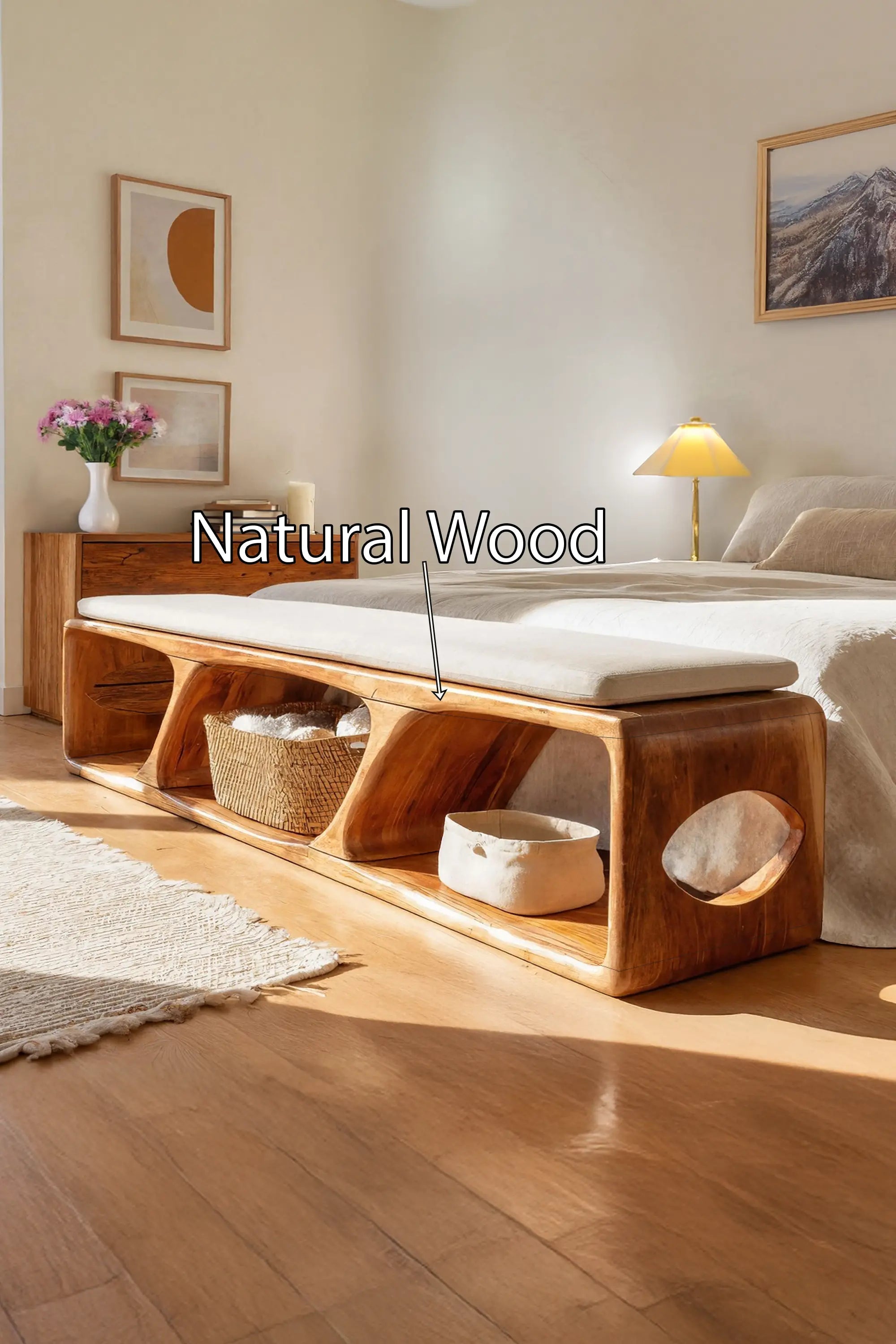 Mid Century Wood Bench For Warm Interior Spaces - view 5 of 7