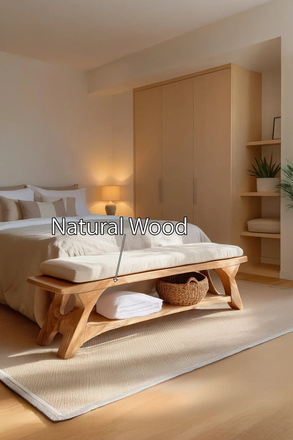 Modern Sculpted Wood Bench For Bedroom Interior Styling - view 5 of 7