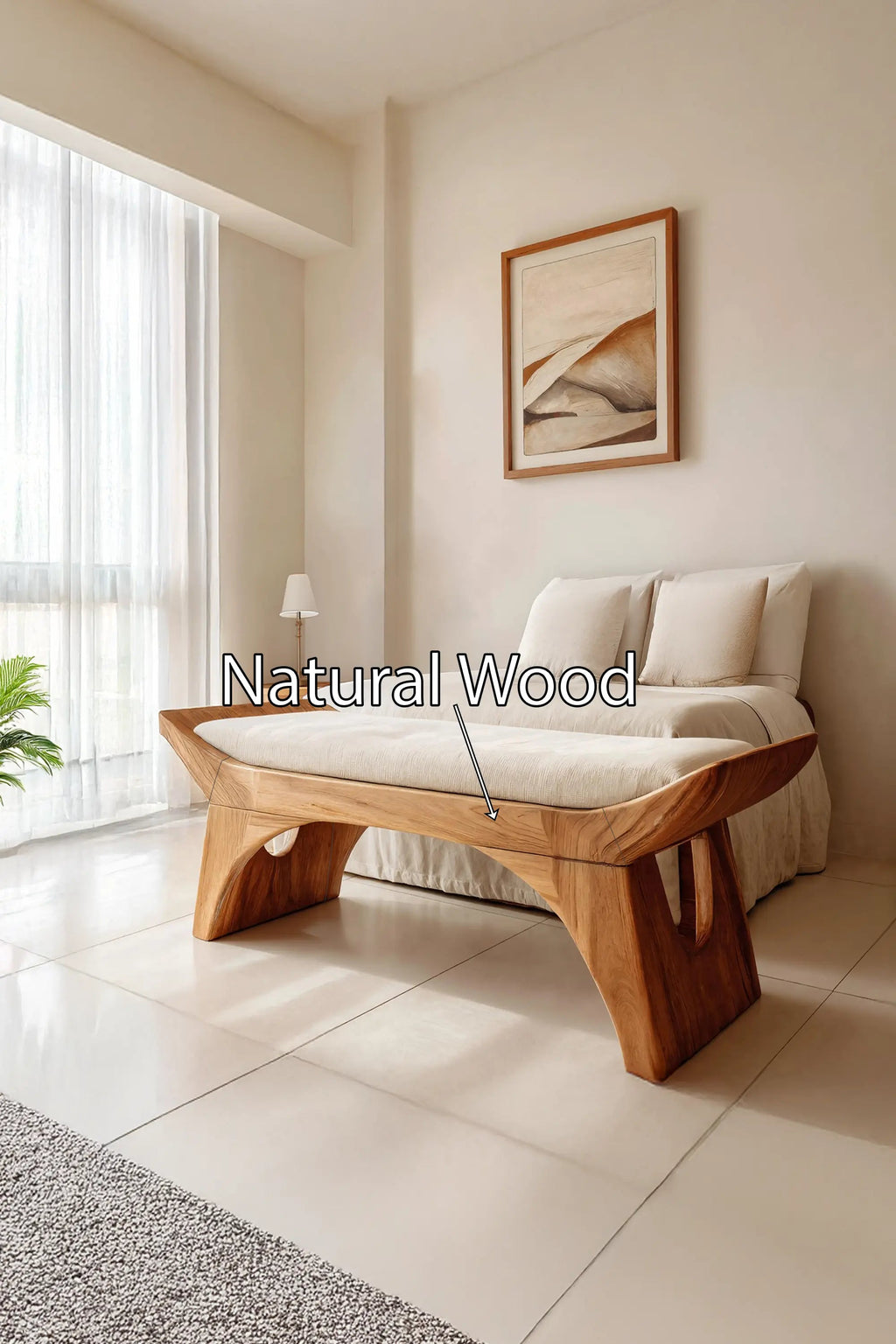 Farmhouse Wooden Bench With Shelf For Bedroom Setup - view 5 of 7