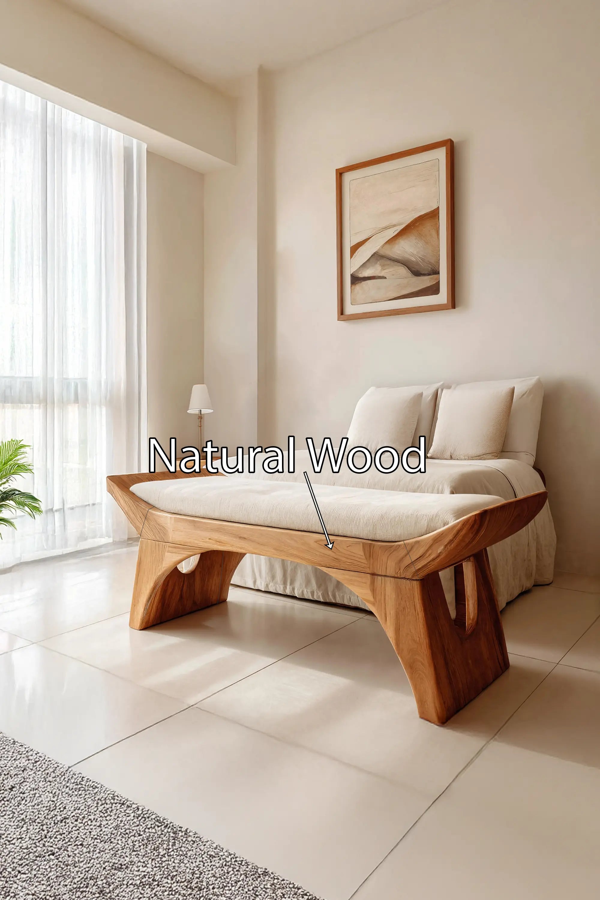 Farmhouse Wooden Bench With Shelf For Bedroom Setup - view 5 of 7