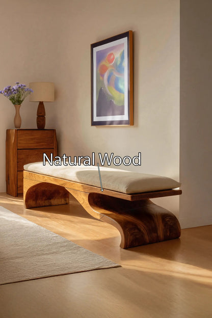 Modern Sculptural Wooden Bench For Bedroom Decor - view 5 of 7