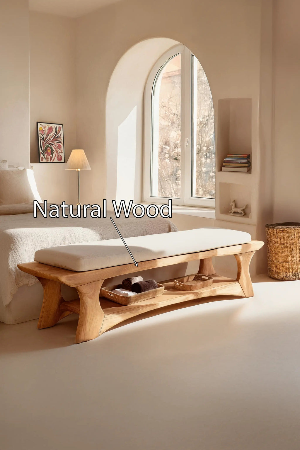 Mid Century Solid Wood Bench For Bedroom Accent - view 5 of 7