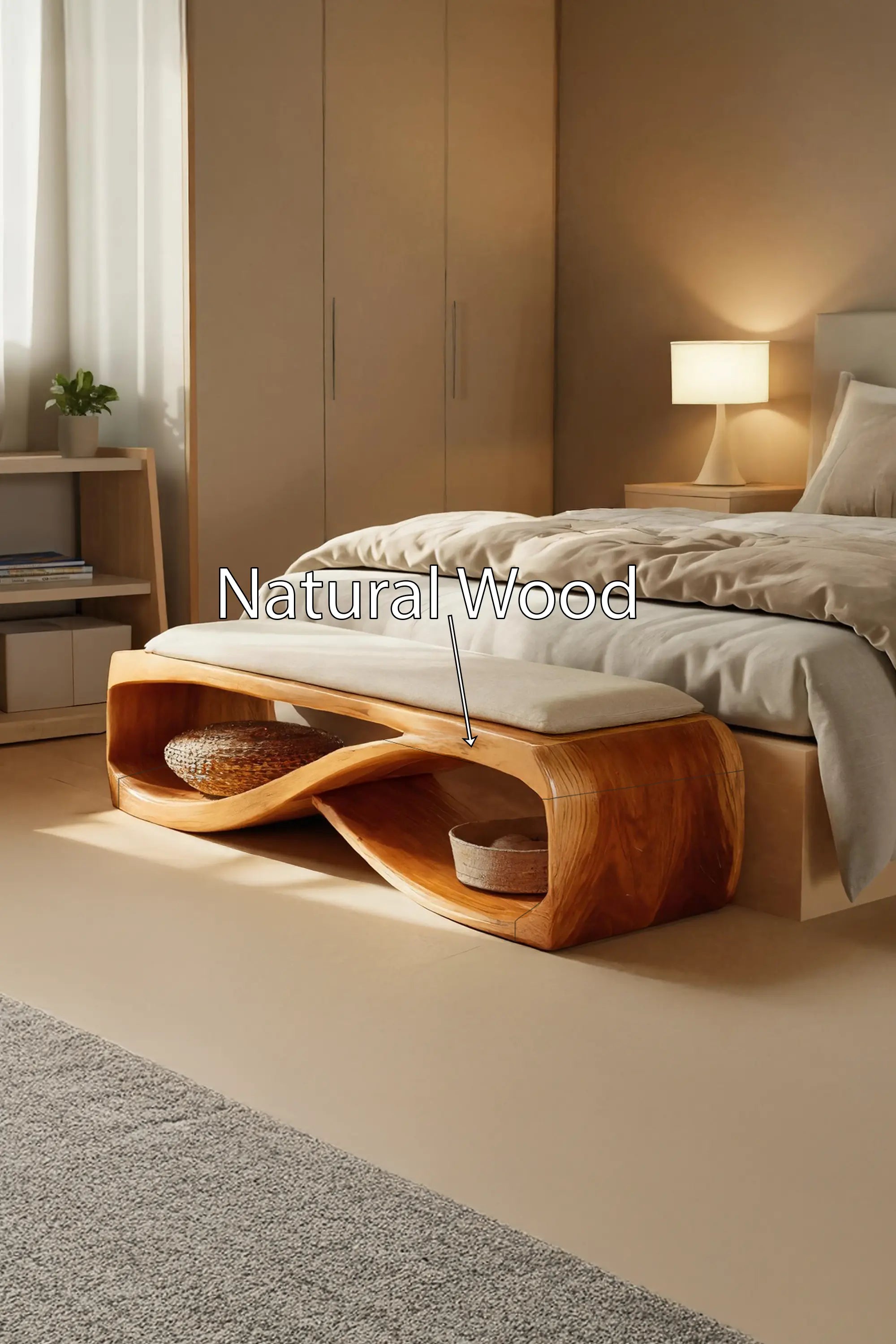Contemporary Wooden Bench For Bedroom Furniture Decor - view 5 of 7