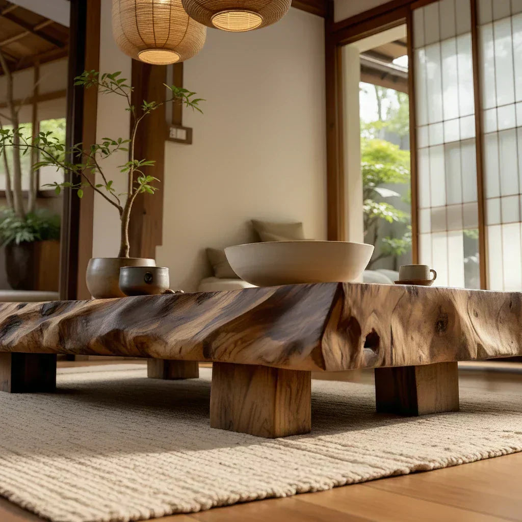 Organic Live Edge Wood Coffee Table Rustic Low Slab Center Table - view 4 of 5