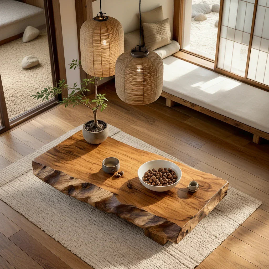 Organic Live Edge Wood Coffee Table Rustic Low Slab Center Table - view 3 of 5