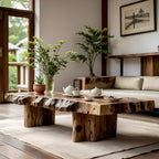 Live Edge Coffee Table in Solid Wood with Rustic Block Base - view 4 of 6