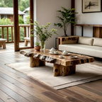 Live Edge Coffee Table in Solid Wood with Rustic Block Base - view 2 of 6