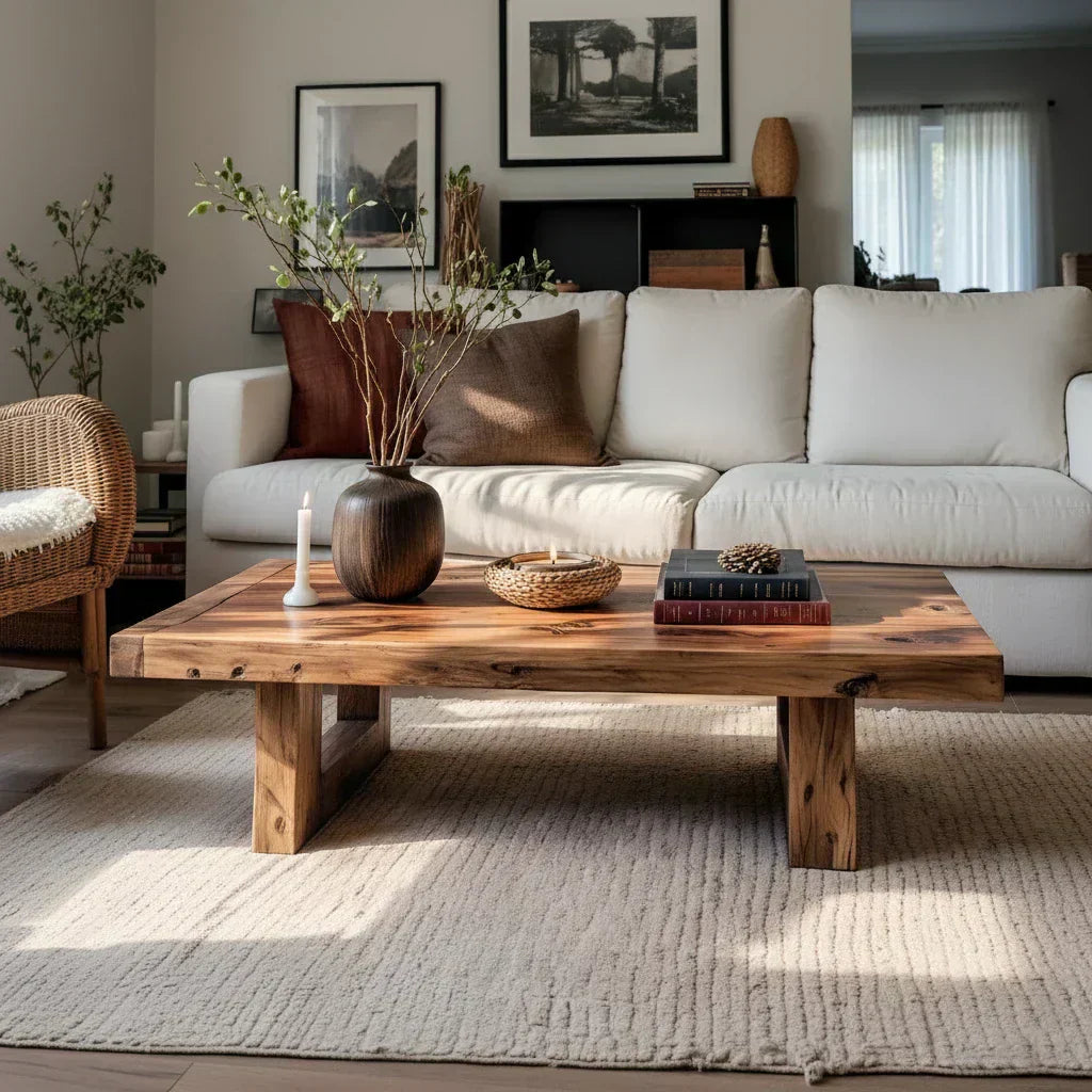 Handcrafted Solid Wood Coffee Table Rustic Low Block Center Table - view 5 of 6