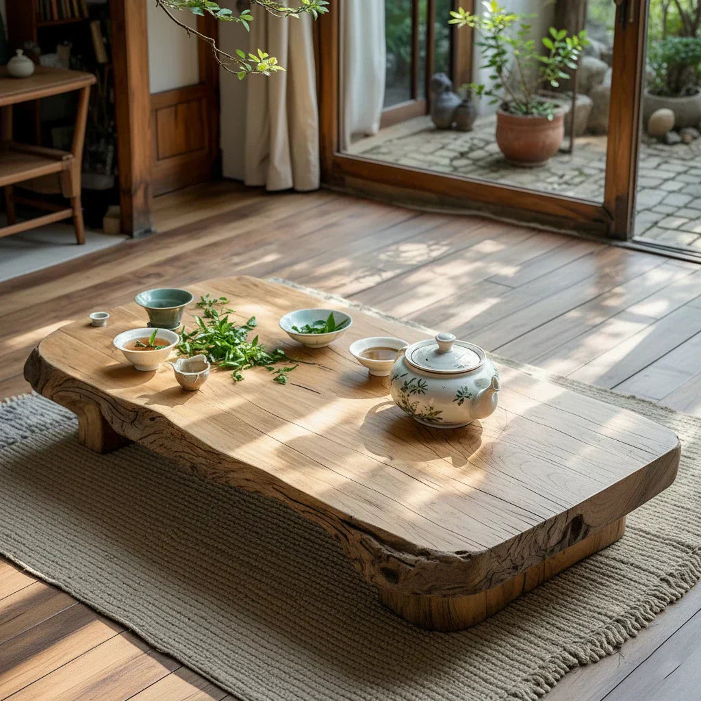 Low Solid Wood Tea Table with Natural Live Edge and Organic Base - view 4 of 7