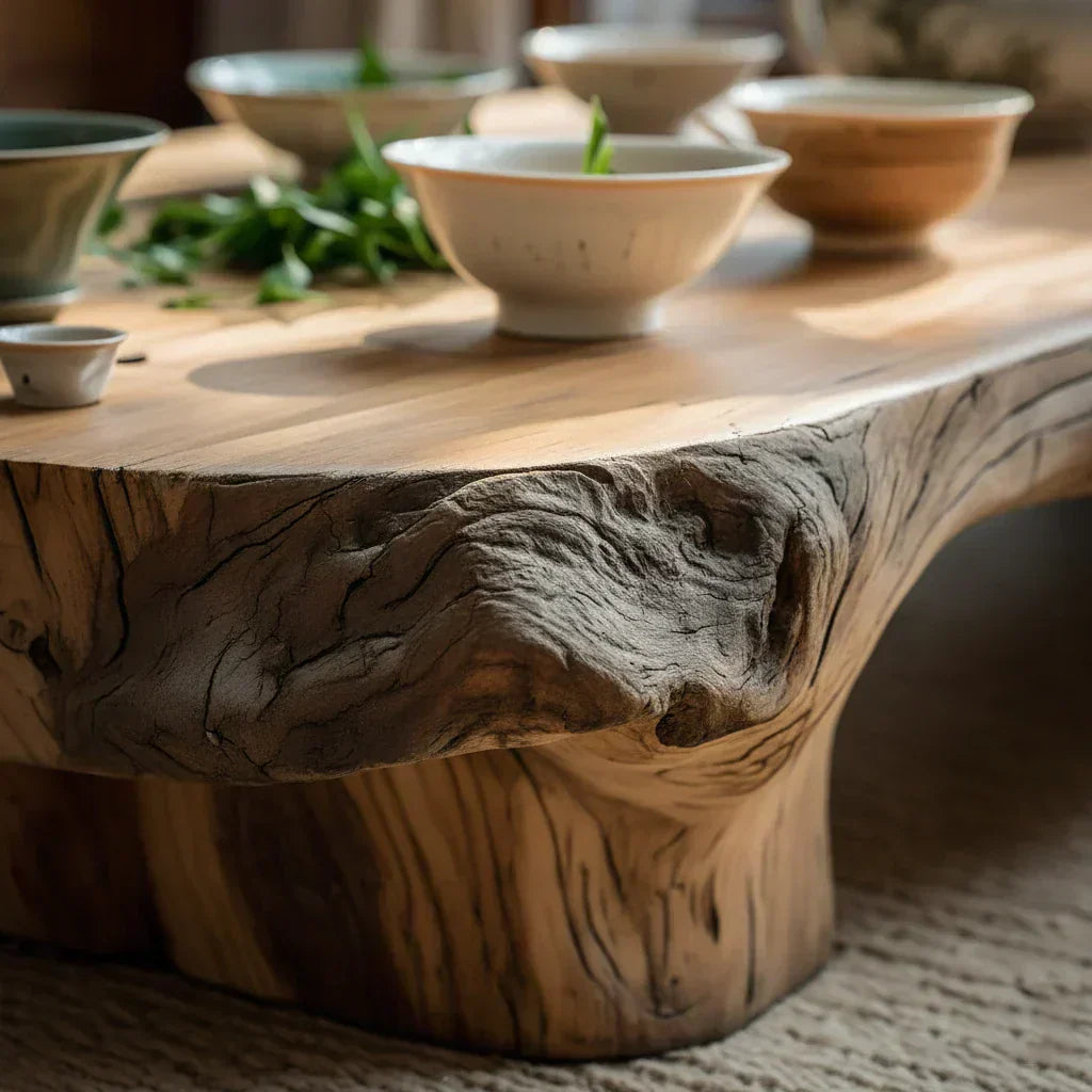 Low Solid Wood Tea Table with Natural Live Edge and Organic Base - view 6 of 7