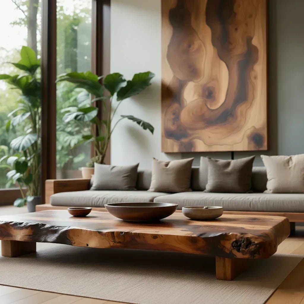 Rustic Live Edge Solid Wood Coffee Table Natural Slab Center Table - view 4 of 5