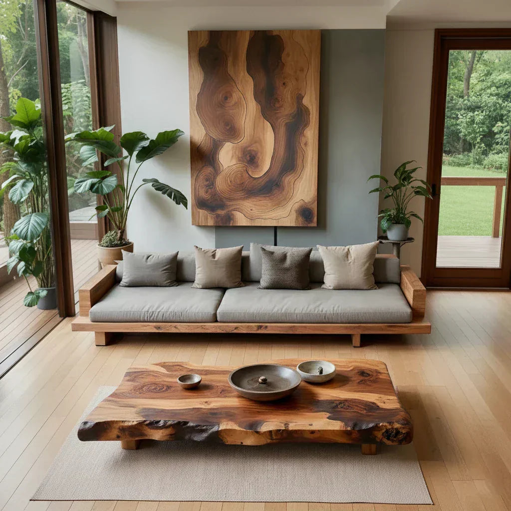 Rustic Live Edge Solid Wood Coffee Table Natural Slab Center Table - view 3 of 5