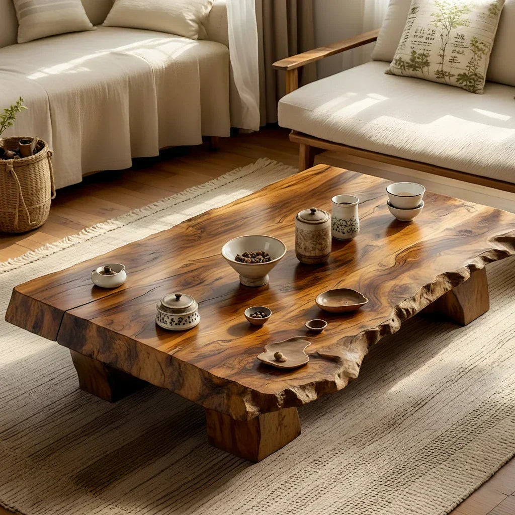 Live Edge Solid Wood Tea Table Low Floor Coffee Table - view 3 of 5