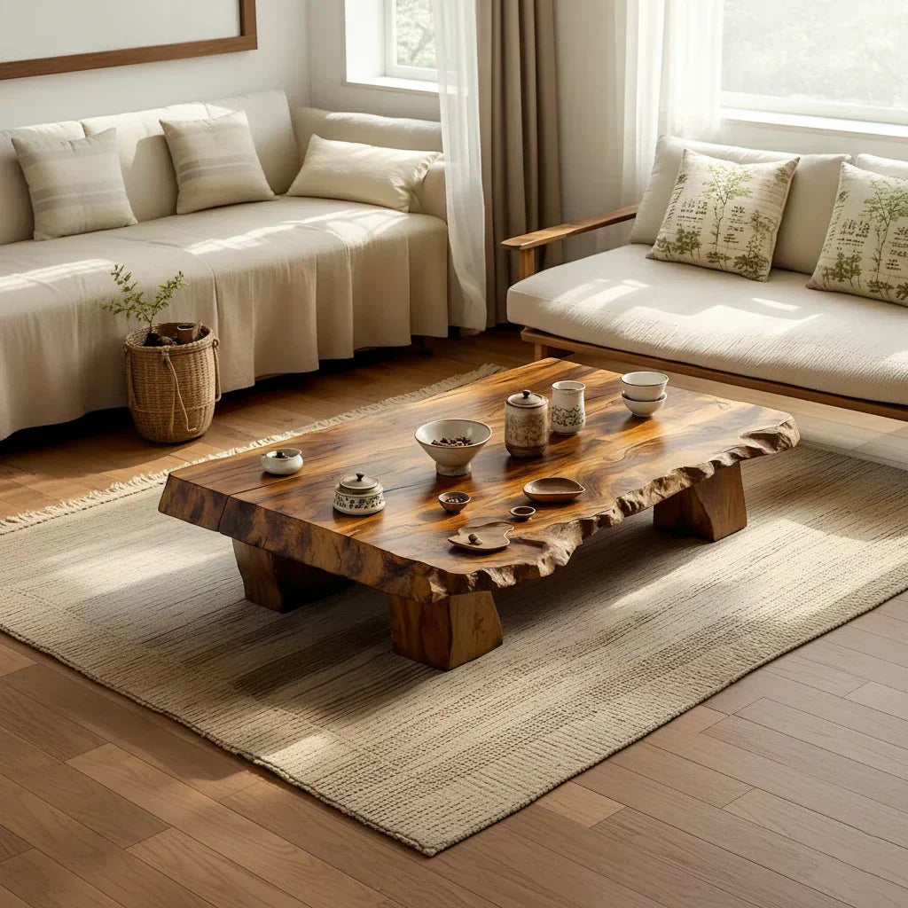 Live Edge Solid Wood Tea Table Low Floor Coffee Table - view 2 of 5