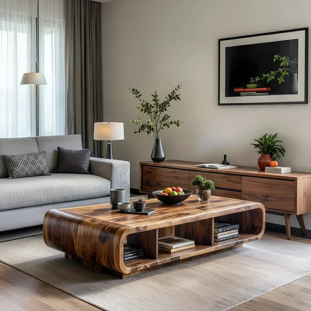Live Edge Curved Wood Coffee Table with Open Shelf Storage - view 4 of 6