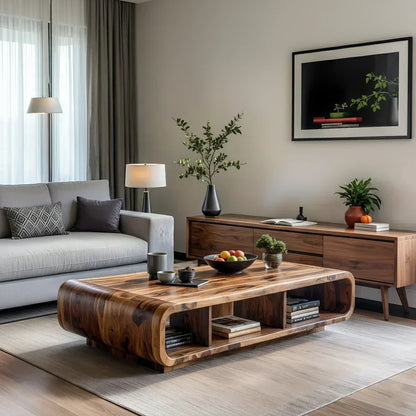 Live Edge Curved Wood Coffee Table with Open Shelf Storage - view 4 of 6