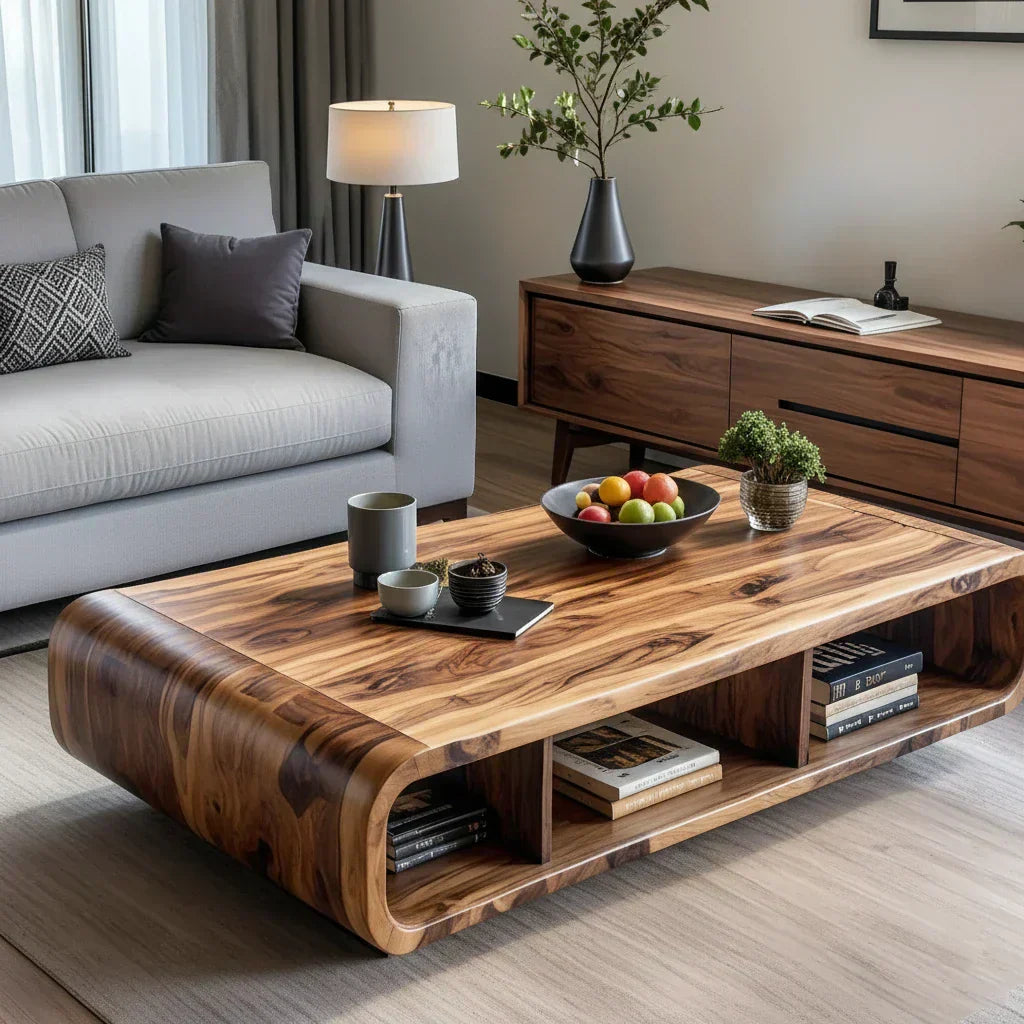 Live Edge Curved Wood Coffee Table with Open Shelf Storage - view 2 of 6