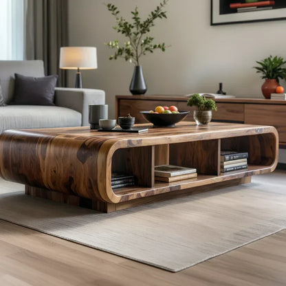 Live Edge Curved Wood Coffee Table with Open Shelf Storage - view 3 of 6