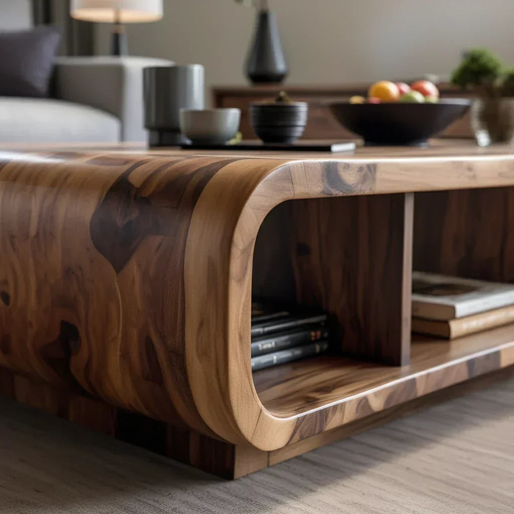 Live Edge Curved Wood Coffee Table with Open Shelf Storage - view 5 of 6
