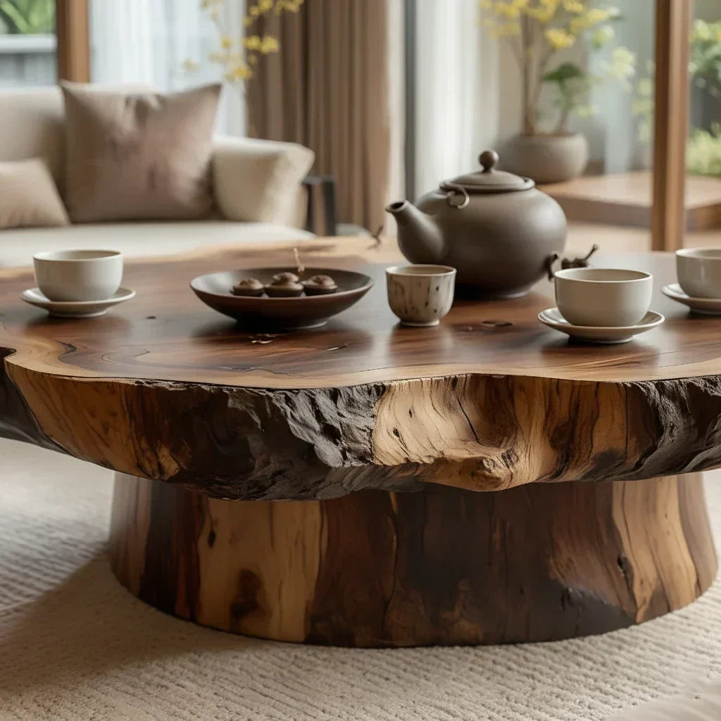 Round Live Edge Wood Coffee Table with Pedestal Base - view 6 of 8