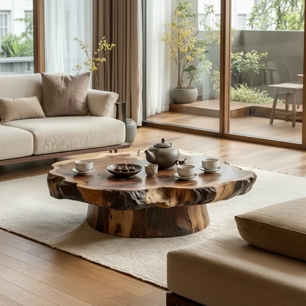 Round Live Edge Wood Coffee Table with Pedestal Base - view 5 of 8