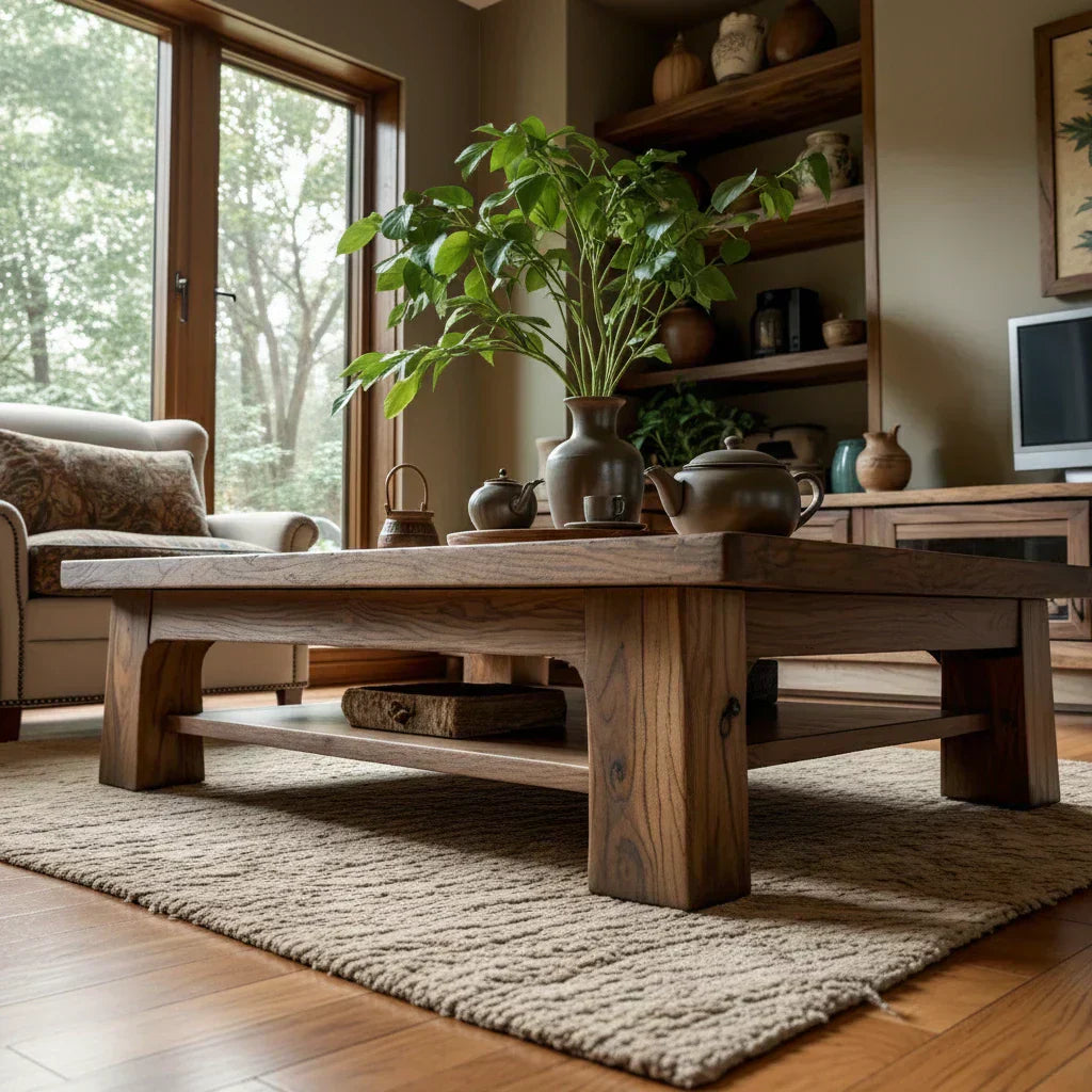 Solid Wood Coffee Table with Shelf Storage for Living Room - view 4 of 5