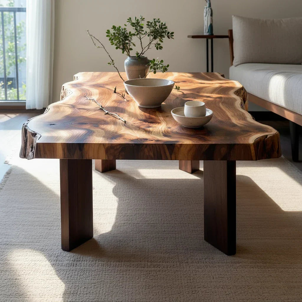 Natural Live Edge Wood Coffee Table Organic Slab Center Table - view 3 of 5