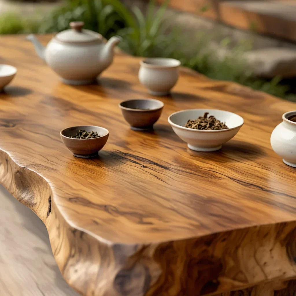 Low Profile Solid Wood Coffee Table with Live Edge and Rustic Base - view 6 of 7