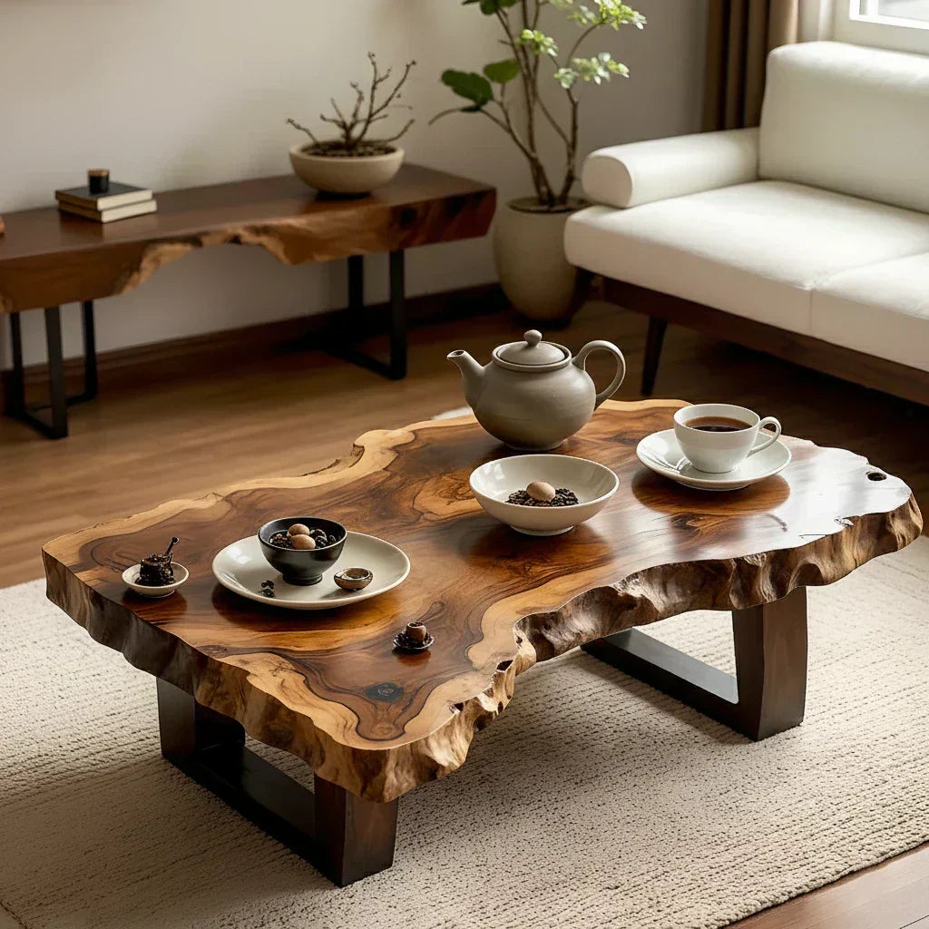 Organic Live Edge Solid Wood Coffee Table with Sculpted Natural Form - view 1 of 5