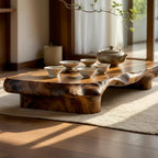 Organic Solid Wood Tea Table with Sculpted Base and Live Edge Form - view 4 of 7