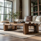Solid Wood Block Coffee Table Rustic Minimalist Low Center Table - view 4 of 5
