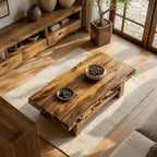Solid Wood Coffee Table with Live Edge Top and Open Shelf Base - view 4 of 6
