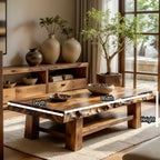 Solid Wood Coffee Table with Live Edge Top and Open Shelf Base - view 6 of 6