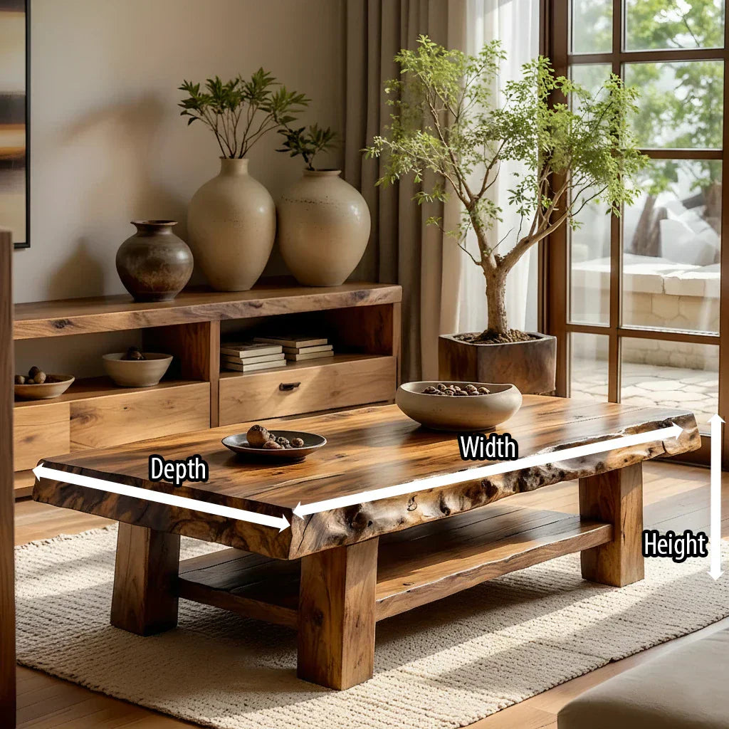 Solid Wood Coffee Table with Live Edge Top and Open Shelf Base - view 6 of 6